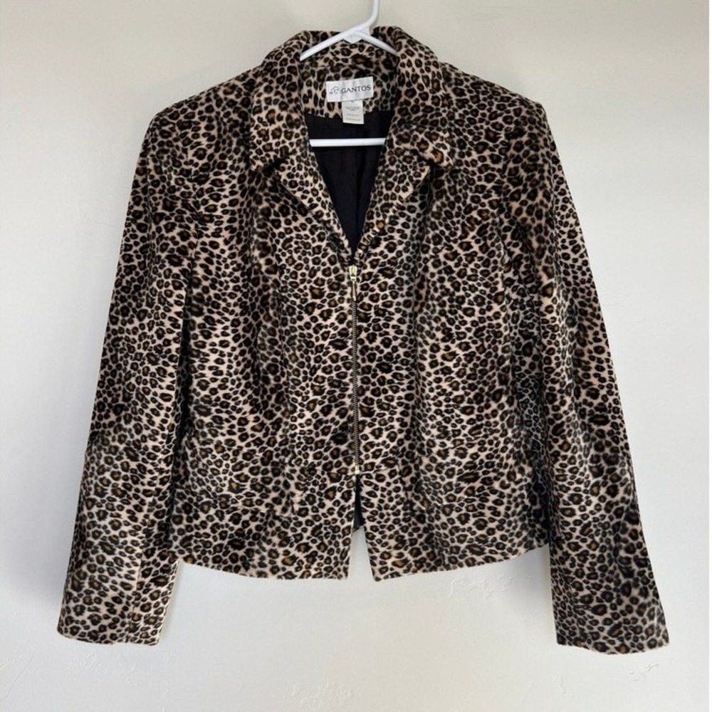 Grantos Faux Leopard Print Blazer Size 12 with Zipper and Faux Pockets‎ 90s Glam
